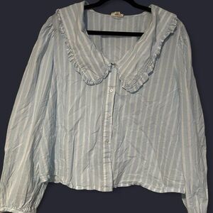 a.n.a Light Blue Striped Blouse